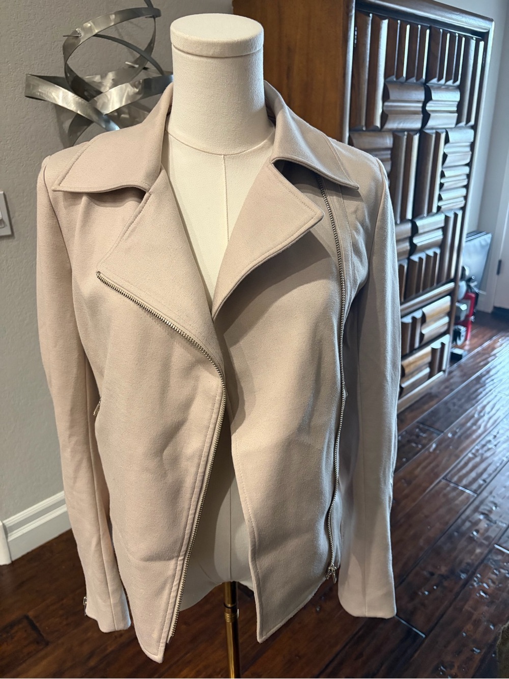 James Jeans Taupe and Blush Asymmetrical Zip Leather Jacket, S, EUC